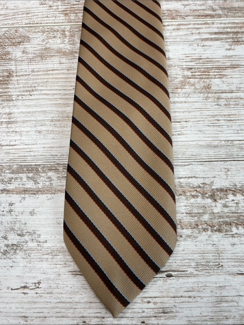 Vintage Principe Tie Tan Brown Blue Striped Classic 3” Business Office